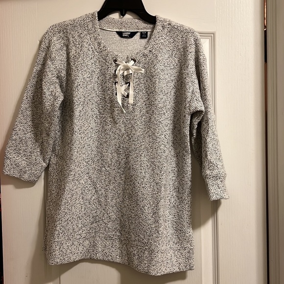 Women's Lands' End Textured Lace-Front Tunic Ivory - Picture 2 of 4